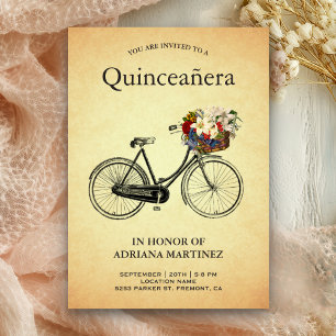 Invitation Vélo floral Vintage Quinceanera 15e anniversaire