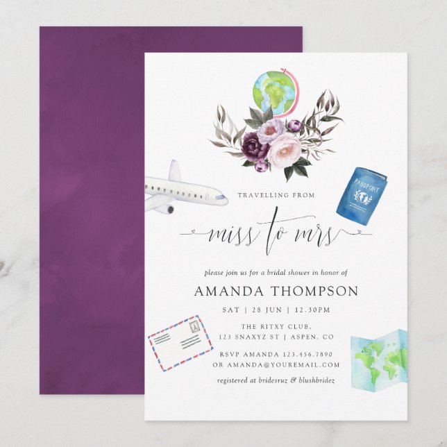 Invitation Vélo Profond Voyage De Miss À Mme Fête des mariées (Devant / Derrière)