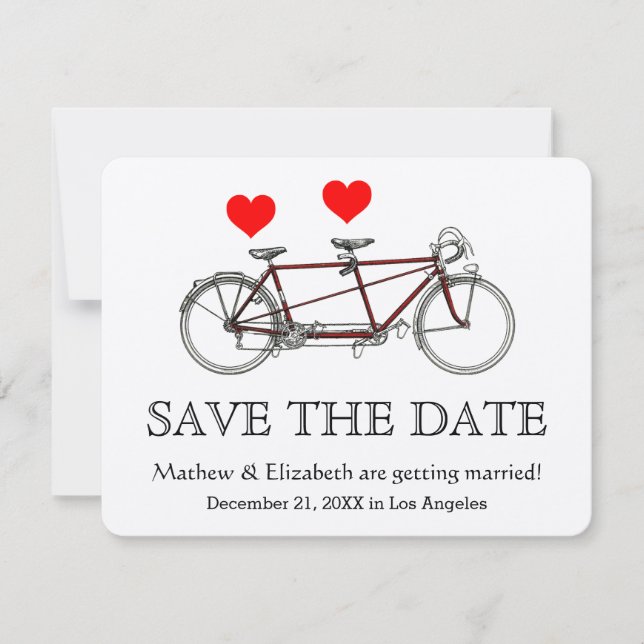 Invitation Vélo Tandem Mignon Vintage Mariage Enregistrer La  (Devant)
