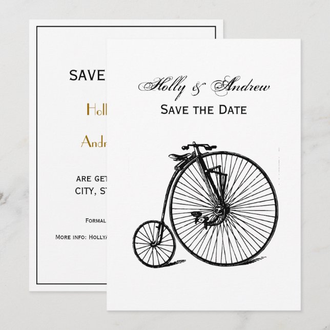 Invitation Vélo Velocipede Penny Farthing vintage (Devant / Derrière)