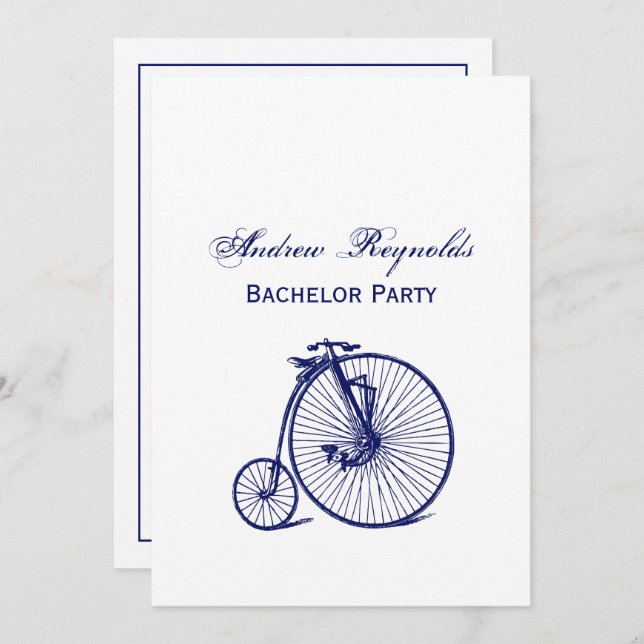 Invitation Vélo Velocipede Penny Farthing vintage Blu (Devant / Derrière)