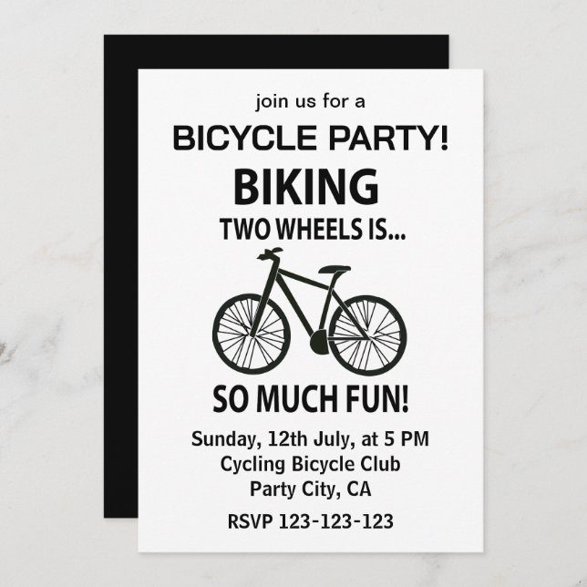 Invitation Vélo Vélos Cycliste Vélo Fête (Devant / Derrière)