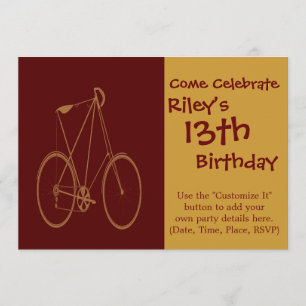 Invitation Vélo Vintage antique Cycliste Tan Rouge Tan Rouge