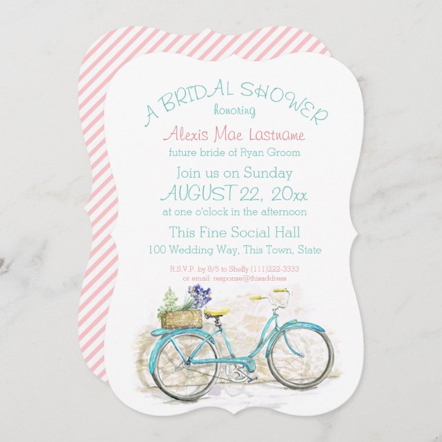 Invitation Vélo vintage avec Fête des mariées panier (Devant / Derrière)