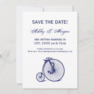 Invitation Vélocipède Vintage Bicyclette Penny Farthing Bleu