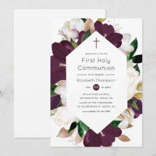 Invitation Velours et fleurs blanches de première communion v
