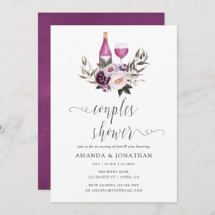 Invitation Velours profond Floral Couples Douche Dégustation