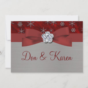 Invitation Velours rouge et flocons d'argent