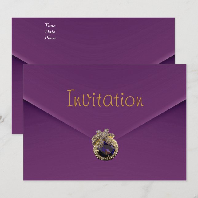 Invitation Velours Violet Joyau (Devant / Derrière)