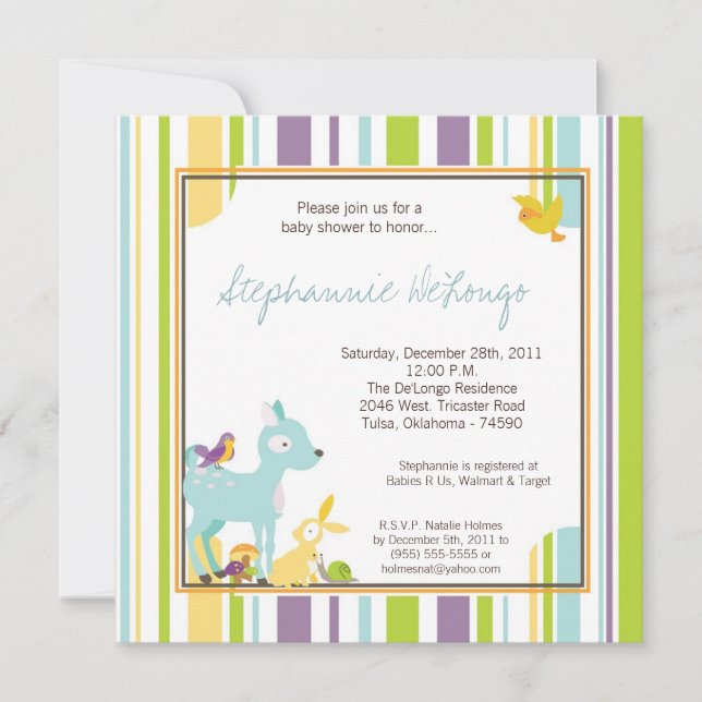 Invitation velue de baby shower d'Anima de forêt (Devant)