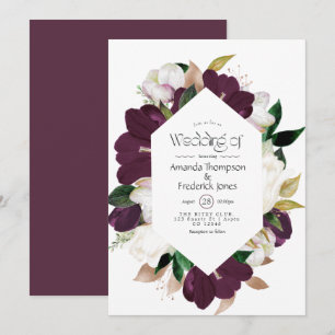 Invitation Velvet de Plum foncé et Mariage floral de printemp