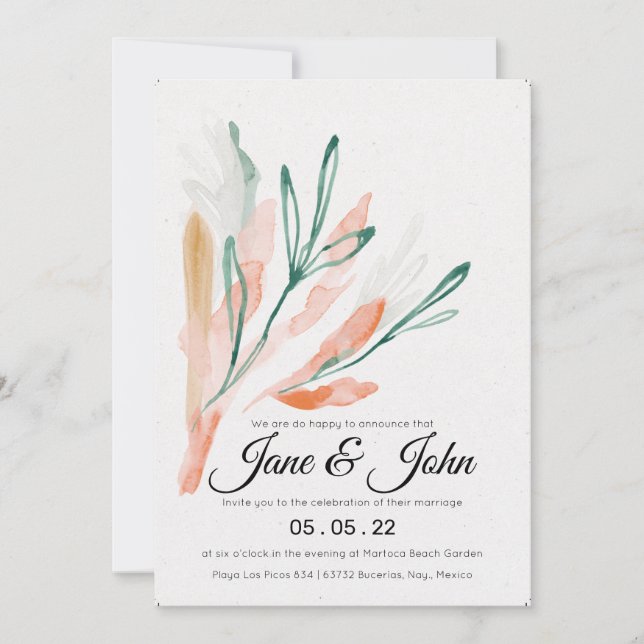 Invitation Velvet Jade Peach Foliage Mariage (Devant)
