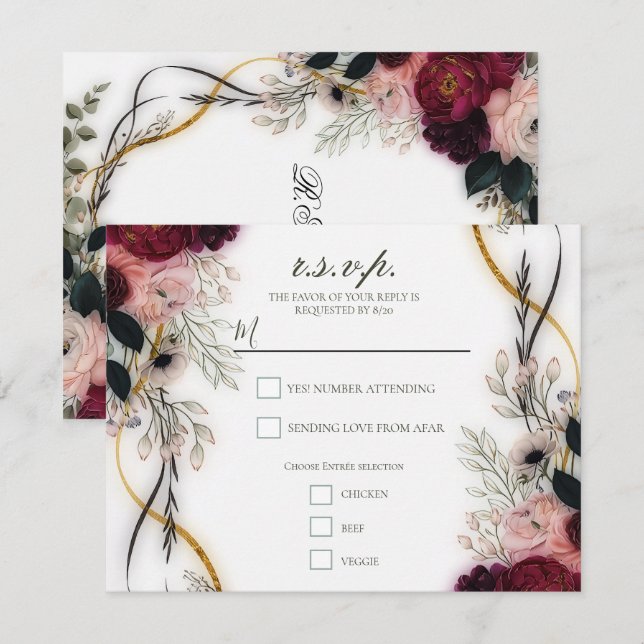 Invitation Velvet Plum Garden Floral Greenery Wedding  (Devant / Derrière)