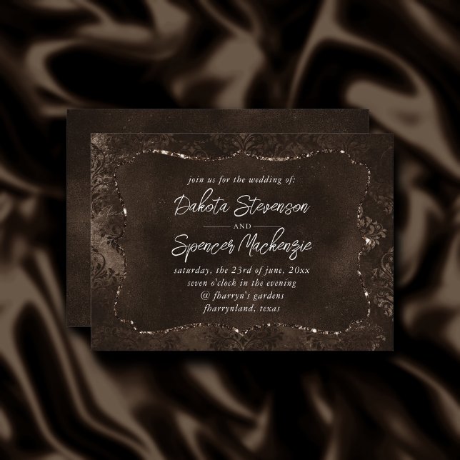 Invitation Velvety Bronze Damask | Grunge baroque Brown (Créateur téléchargé)