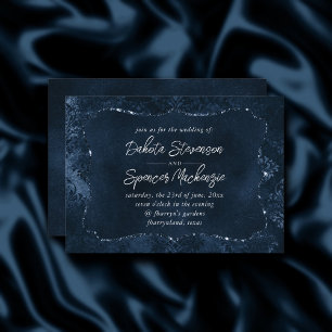 Invitation Velvety Navy Damask   Bleu foncé Grunge Baroque