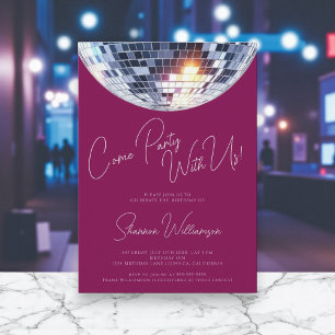 Invitation Venez faire la fête rose anniversaire boule disco 