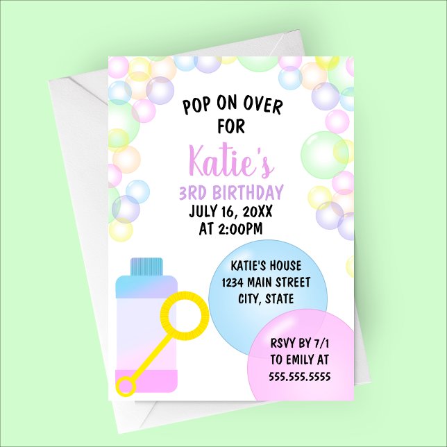 Invitation Venez Fêter l'Anniversaire des Enfants (Pop on Over | Bubbles Birthday Party Invitation | Spring or Summer Birthday)