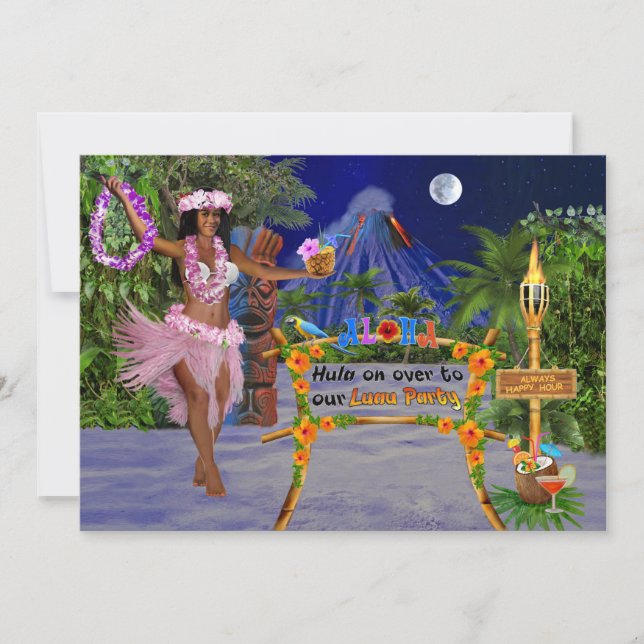 Invitation Venez hula à notre fête luau (Devant)