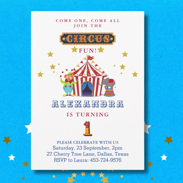 Invitation Venez tous Big Top Circus 1er Anniversaire (Créateur téléchargé)
