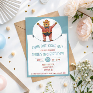 Invitation Venez tous ! Fête d'anniversaire de l'ours de cirq