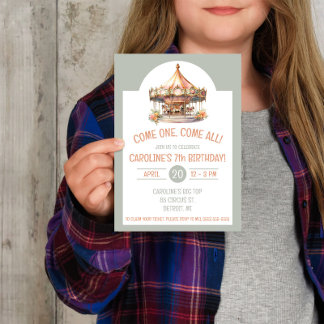 Invitation Venez Un, Venez Tous ! Cirque Carousel Fête d'anni