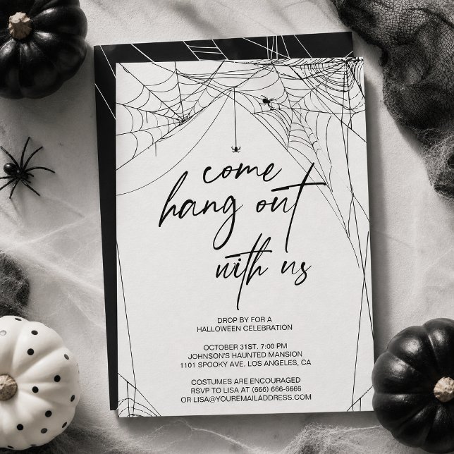 Invitation Venez vous amuser Toile d'araignée noir et blanc H (Come hang out with us for a delightfully spooky Halloween celebration with this invitation! )