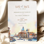 Invitation Venice Italie Waterfront Enregistrer la date<br><div class="desc">Découvrez l'histoire de Venise avec cette invitation enchanteresse "Save the Date", avec une vue aquarelle des canaux emblématiques de la ville au coucher du soleil. Avec ses teintes dorées qui illuminent les célèbres dômes vénitiens et les gondoles qui dérivent le long de l'eau, ce design évoque la beauté et le...</div>