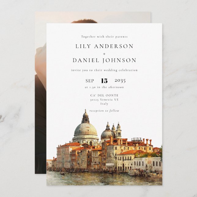 Invitation Venice Skyline Destination Photo Wedding (Devant / Derrière)