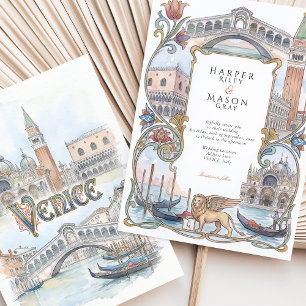 Invitation Venise Italie Aquarelle Lieux Remarquables Mariage