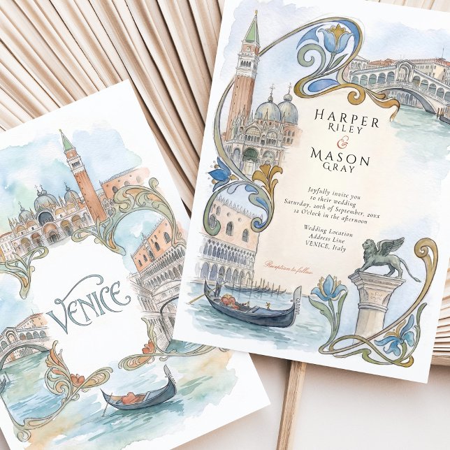 Invitation Venise Italie Aquarelle Monuments Mariage (Créateur téléchargé)