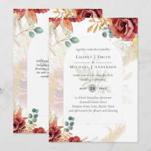 Invitation VENTE ! Boho Burgundy Gold Floral Country Grange F