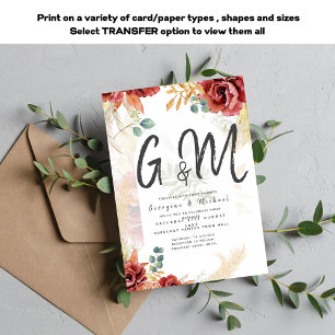 Invitation VENTE ! Boho Burgundy Gold Floral Country Grange F