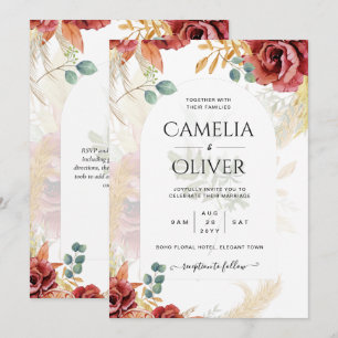 Invitation VENTE ! Boho Burgundy Gold Floral Country Grange F