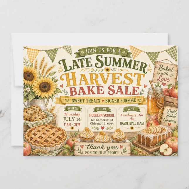 Invitation Vente de pâtisseries de fin d'été sous le soleil d (Devant)