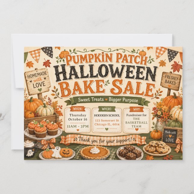 Invitation Vente de pâtisseries de la citrouille d'automne Ha (Devant)
