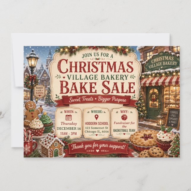 Invitation Vente de pâtisseries de Noël du village de Noël co (Devant)