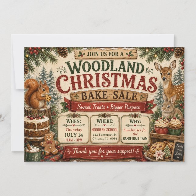 Invitation Vente de pâtisseries de Noël en forêt rustique (Devant)