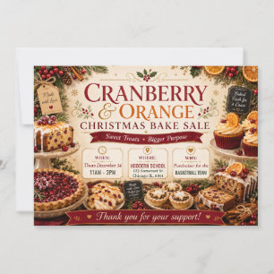 Invitation Vente de pâtisseries de Noël festive aux canneberg