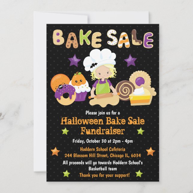 Invitation Vente de pâtisseries d'Halloween pour une collecte (Devant)