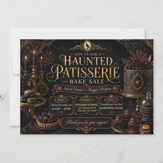 Invitation Vente de pâtisseries hantées d'Halloween (Devant)