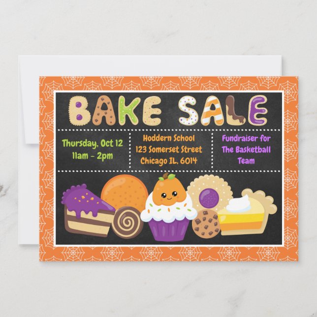 Invitation Vente de pâtisseries scolaires d'Halloween adorabl (Devant)