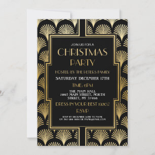 Invitation Ventilateur d'or de Noël Art déco des années 1920