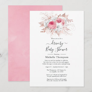 Invitation Ventilateur Floral Rose et Rose Or par douche