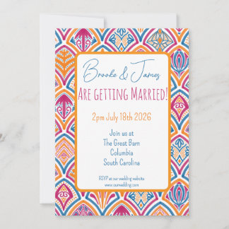 Invitation Ventilateur Turquoise rose orange Mariage