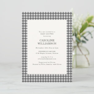 Invitation Véranda bébé automne shower carreaux gingham gris 