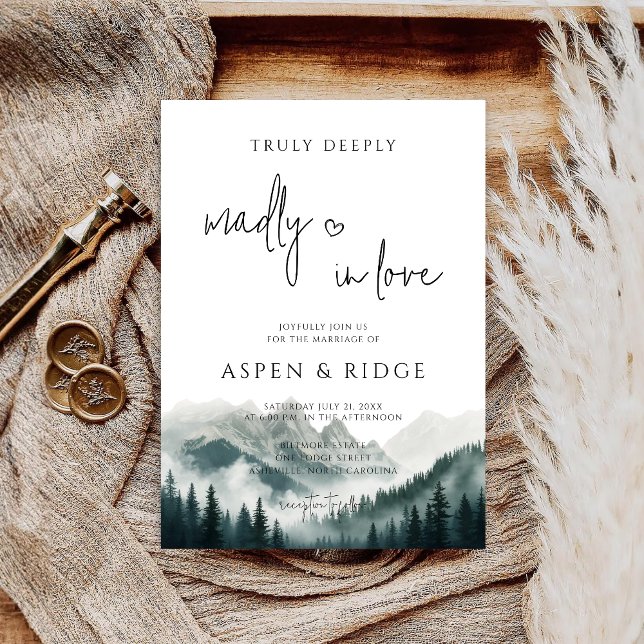 Invitation Verdant Peaks Misty Forest Watercolor Wedding  (Créateur téléchargé)