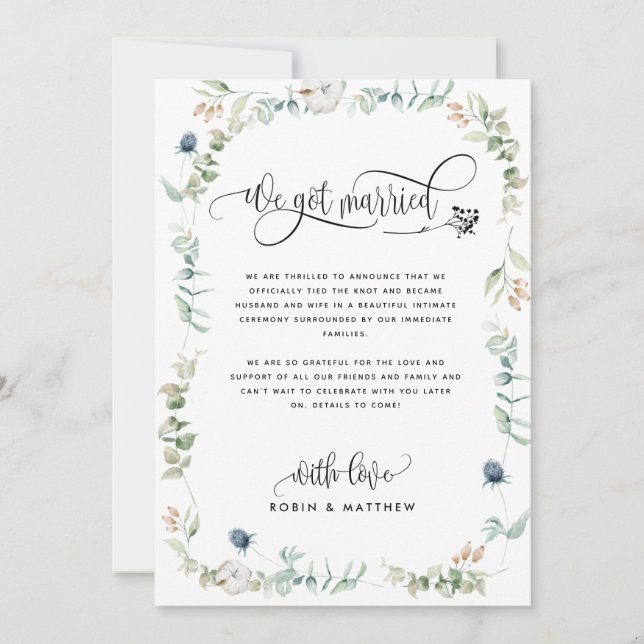 Invitation Verdure, Annonce de mariage, Nous sommes mariés (Devant)