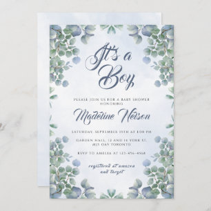 Invitation Verdure Aquarelle Bleue C'est un Baby shower garço