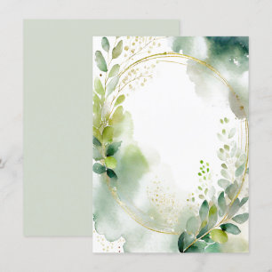 Invitation Verdure aquarelle et Mariage blanc or