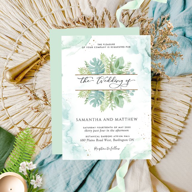 Invitation Verdure, Aquarelle Vert et Bleu Mariage (Créateur téléchargé)